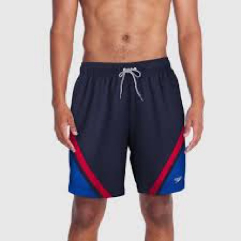 Speedo Men's Swim Shorts - Navy, Blue, and Red Beach Summer